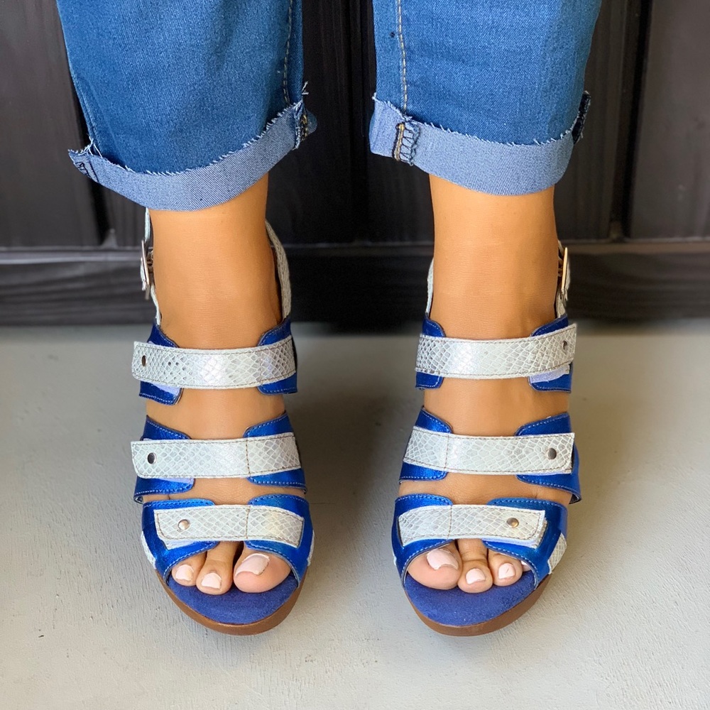 Wooden Snakeskin Embossed Peep Toe Leather Clog - Picture 6 of 6